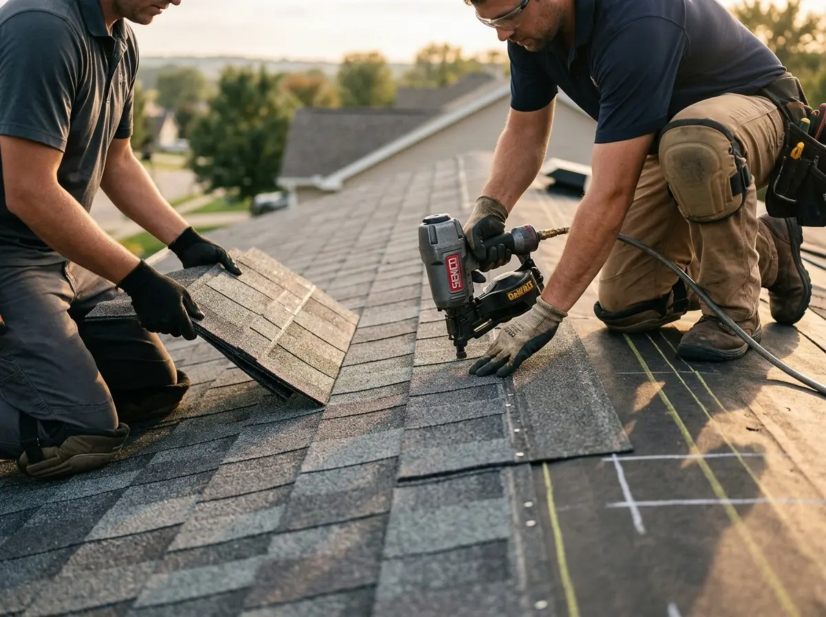 Professional roofer working on a residential roof in Bealeton